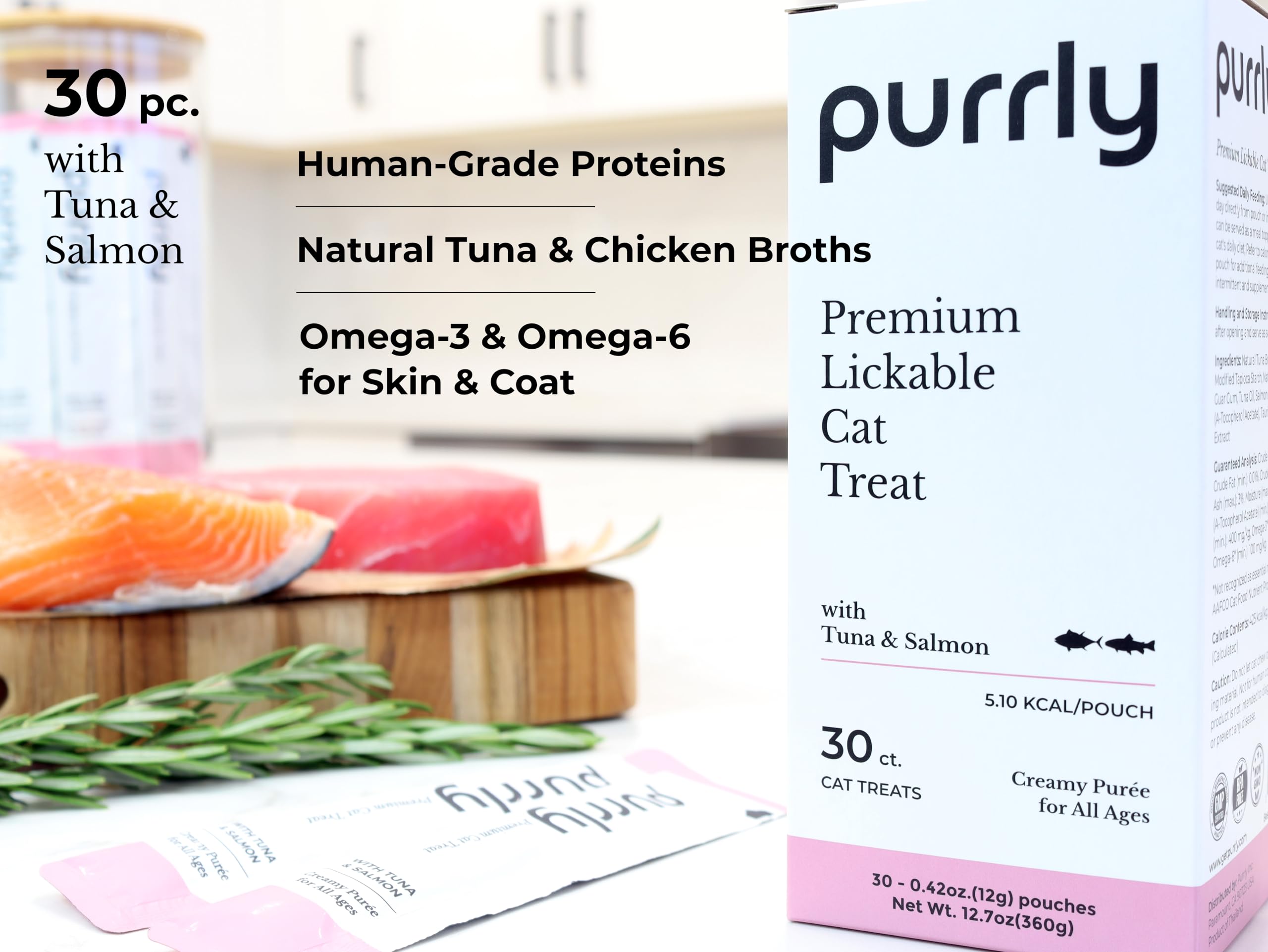 Purrly Squeezable Treats human-grade-protein-pouch offers premium protein for discerning cats.