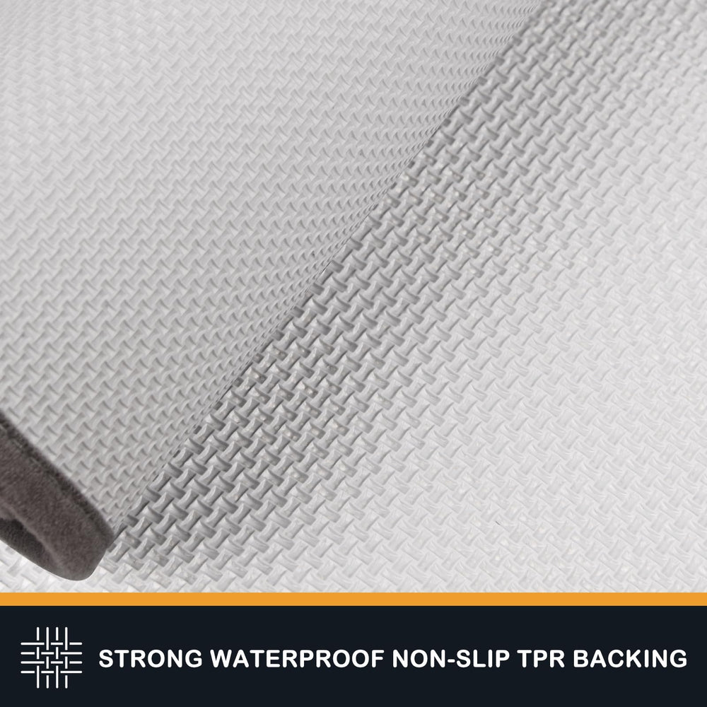 PURRUGS dirt trapping door mat moisture-trap demonstrates wet-footwear protection.