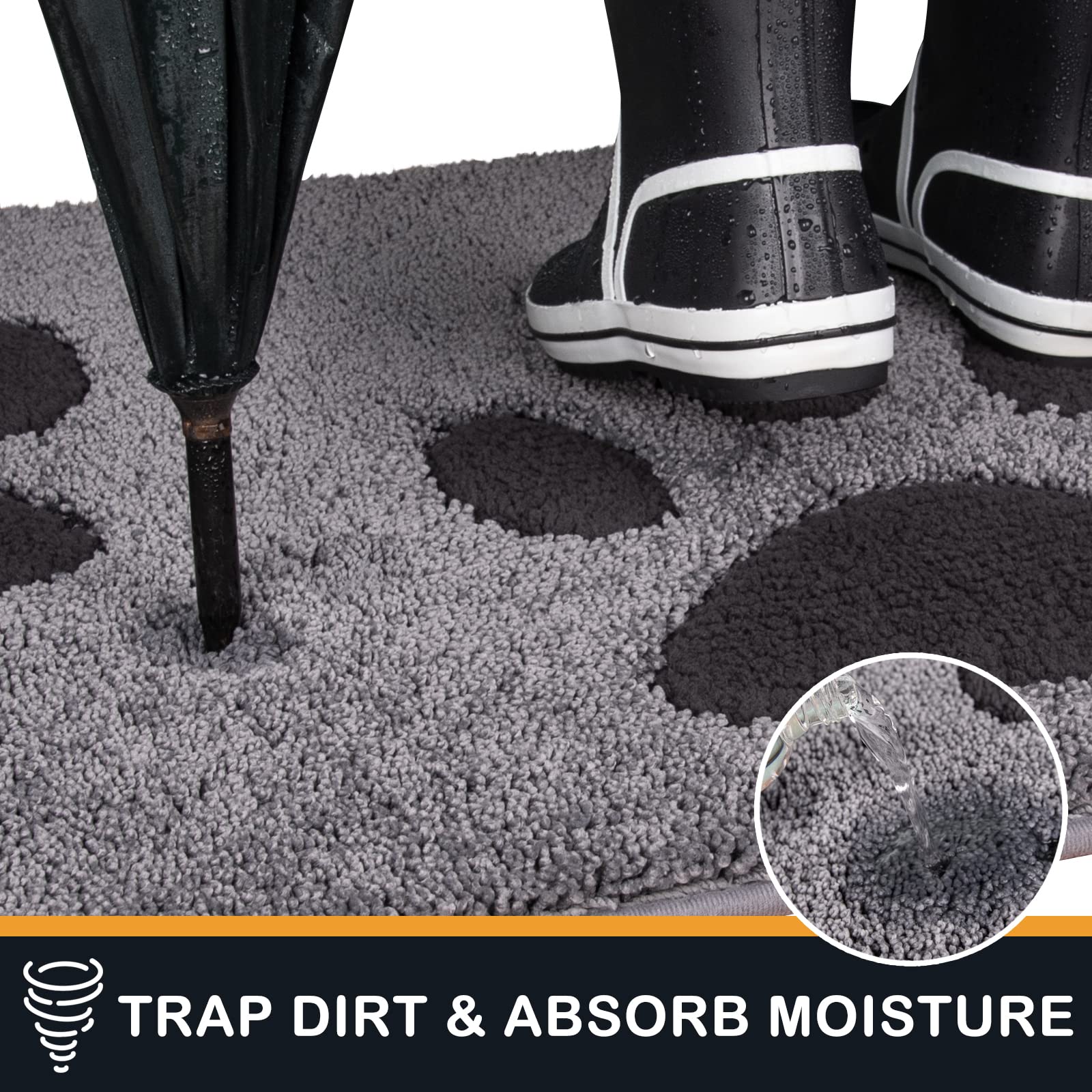 Purrugs dirt-trapping door mat non-slip back keeps it in place for safe footing.
