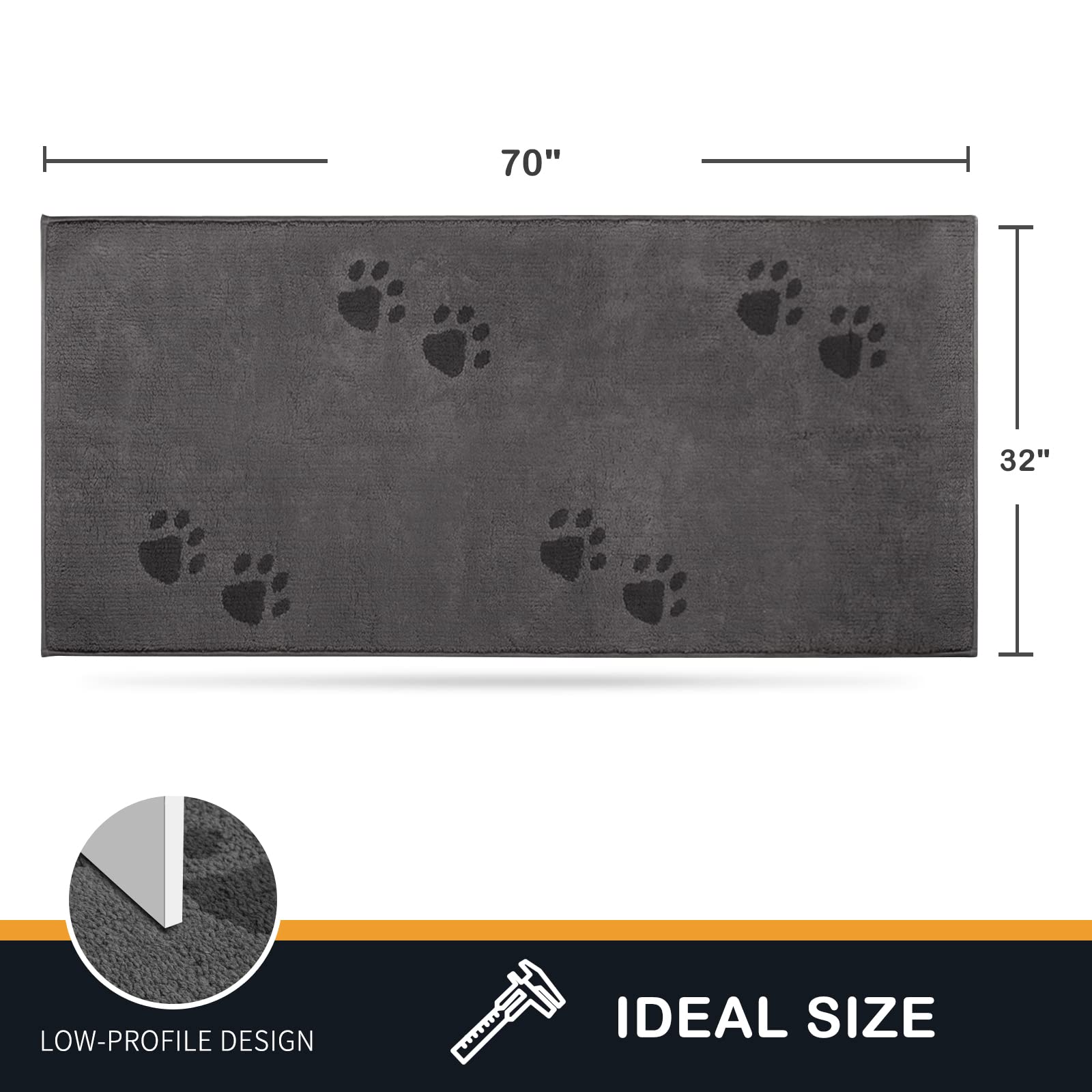 PURRUGS dirt trapping door mat side profile highlights low-profile, door-friendly fit.