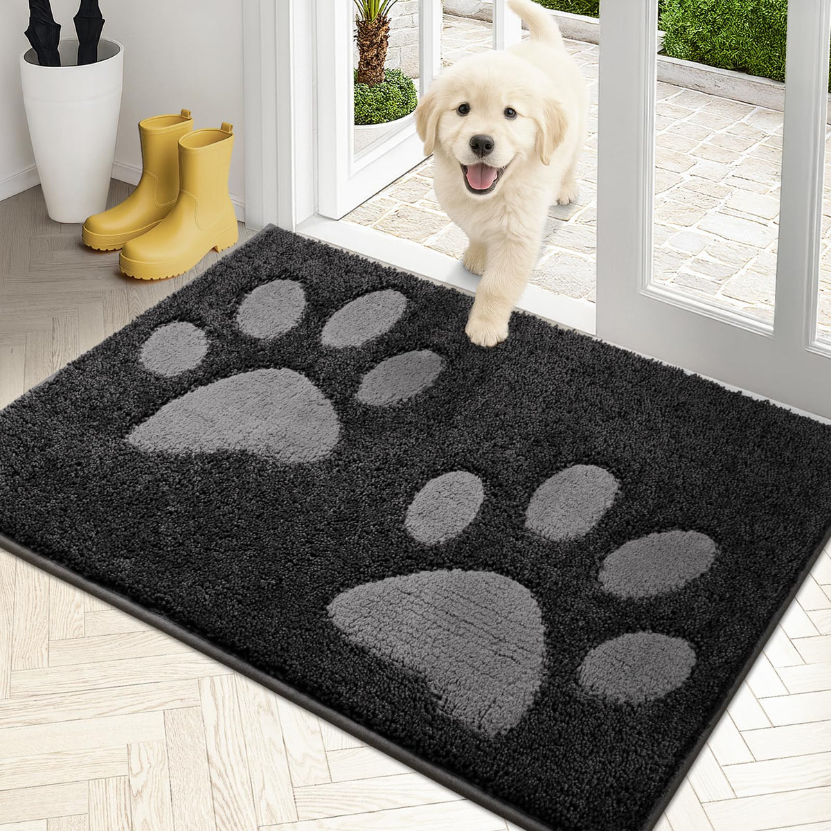 PURRUGS dirt trapping door mat front view in charcoal keeps mud at bay.