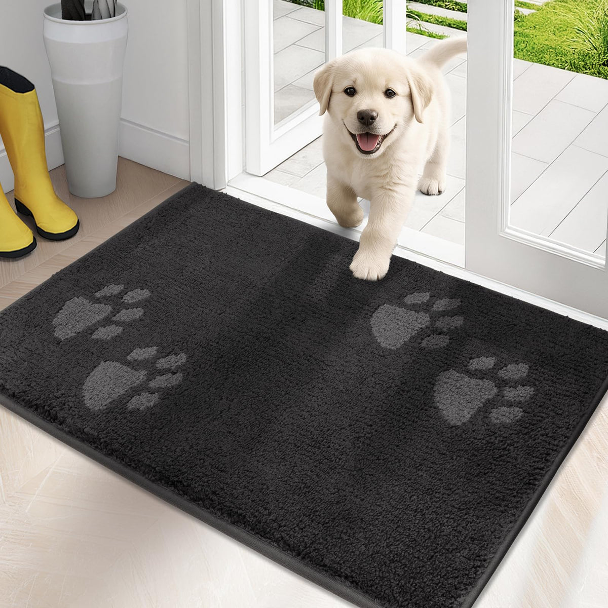 PURRUGS Dirt Trapping Door Mat front view highlights its low-profile design for easy door clearance.
