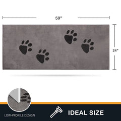 PURRUGS dirt trapping door mat moisture-absorption demonstrated on wet shoes at entry.