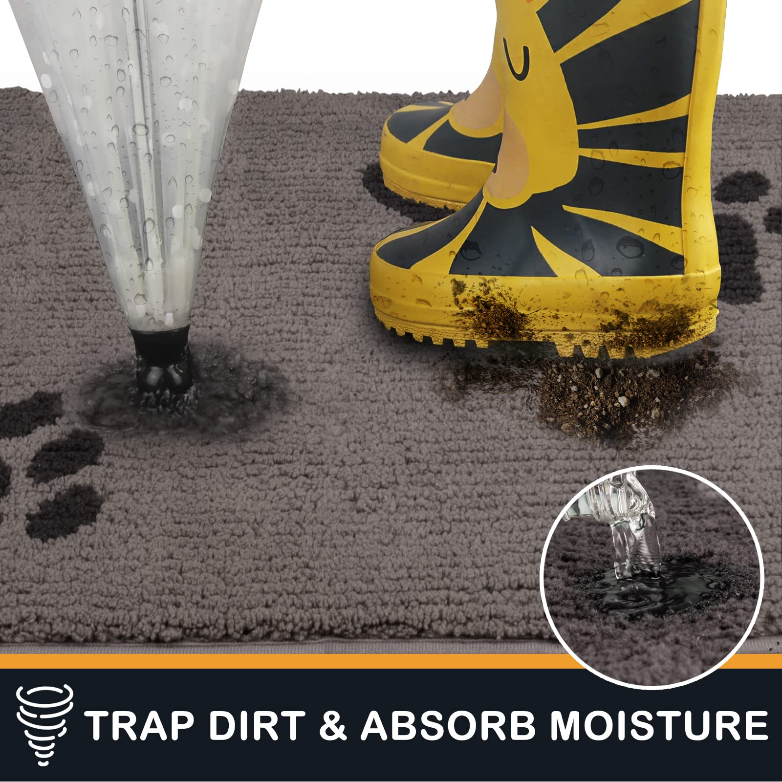 PURRUGS dirt trapping door mat pet-friendly design accommodates paws after outdoor trips.