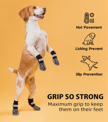 Purrzone non-slip dog socks on a floor demonstrate reliable grip for slippery surfaces.