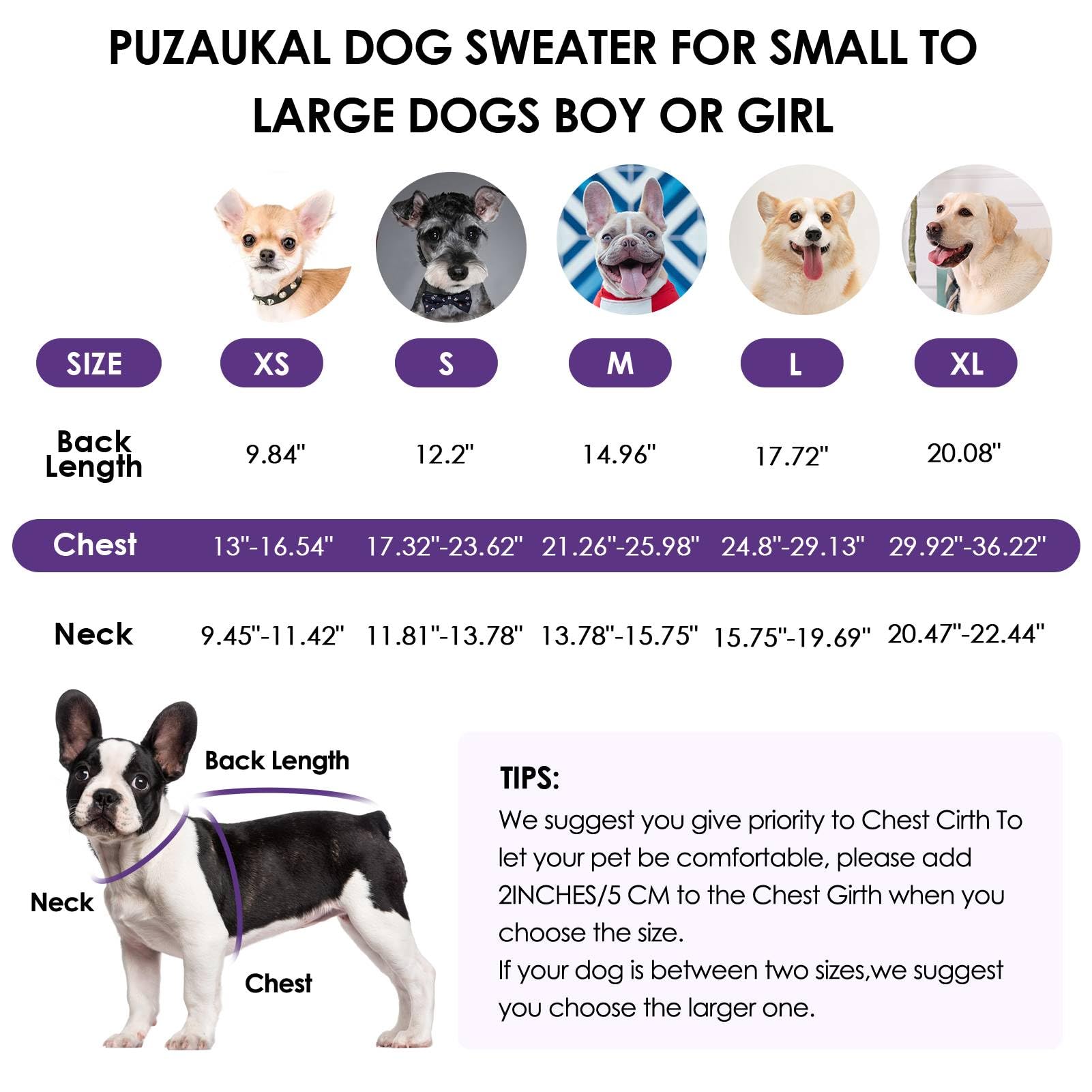 PUZAUKAL dog sweater leash hole design clips without removal