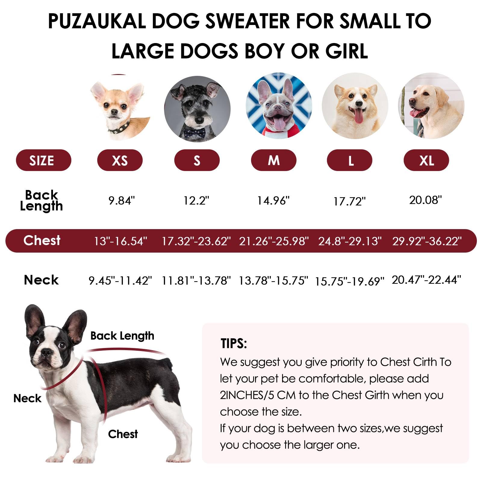 PUZAUKAL dog sweater features a discreet leash hole for easy clipping.