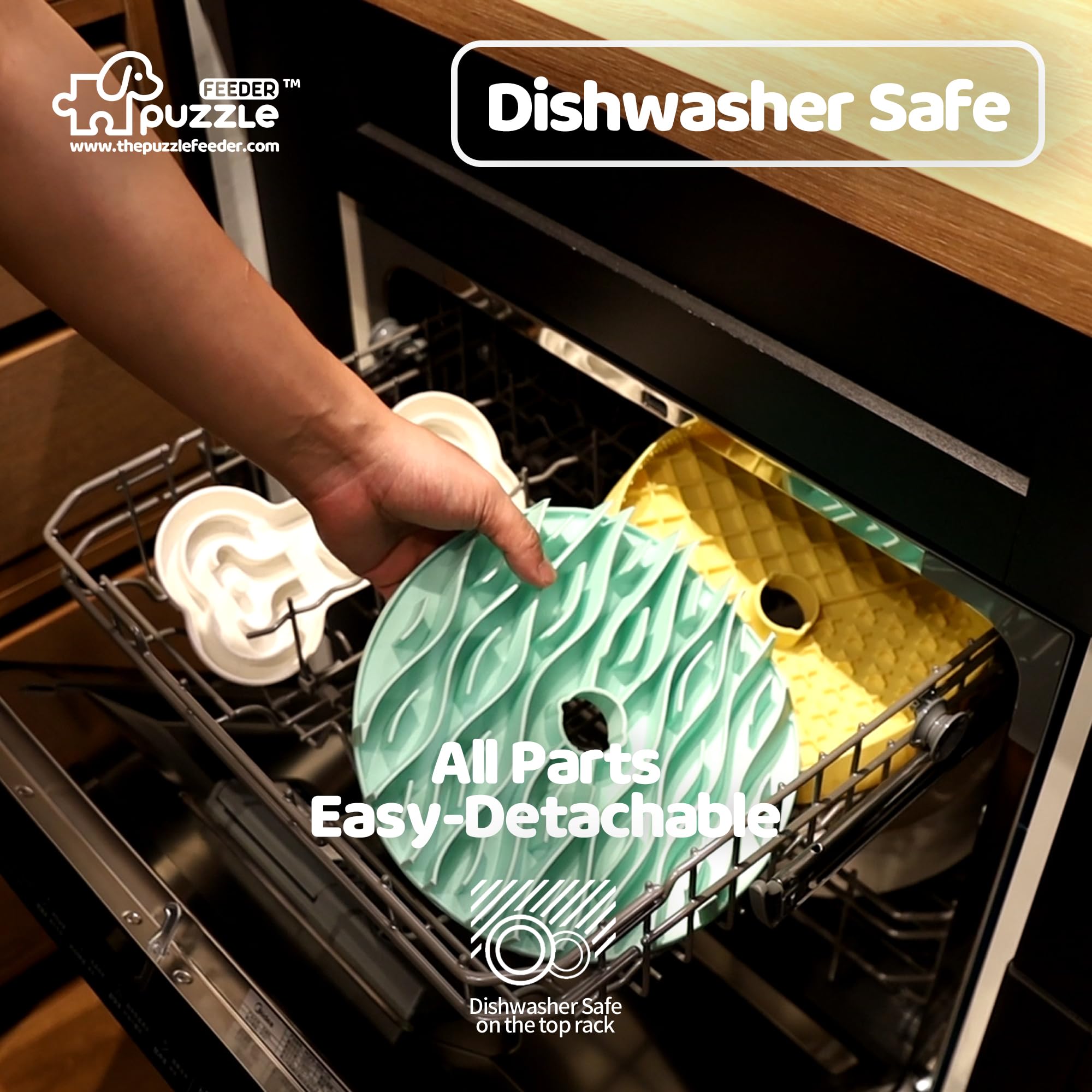 Puzzle Feeder dishwasher-safe top-rack safe for quick, convenient cleaning after meals.
