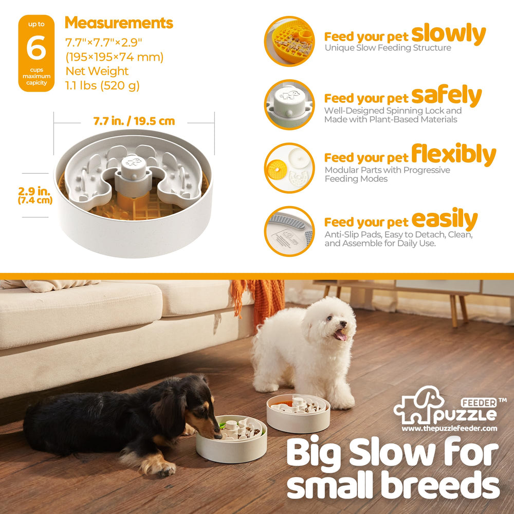 Puzzle Feeder orange color bowl adds bright, engaging look to mealtime