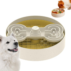 Puzzle Feeder slow-feeder-dog-bowl-yellow promotes paced eating with a sturdy base.