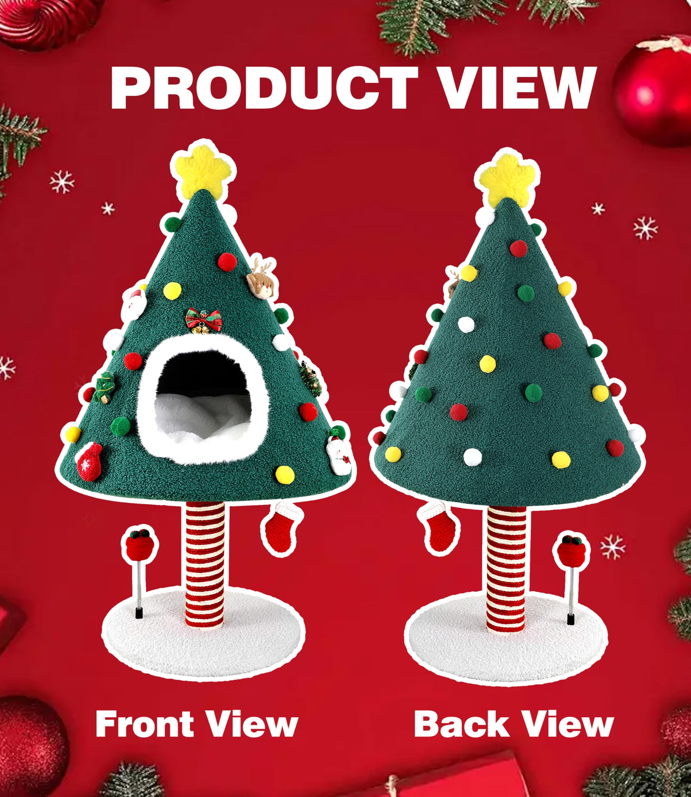 PuzzlePaw Christmas cat tree nest interior for warm hideaway