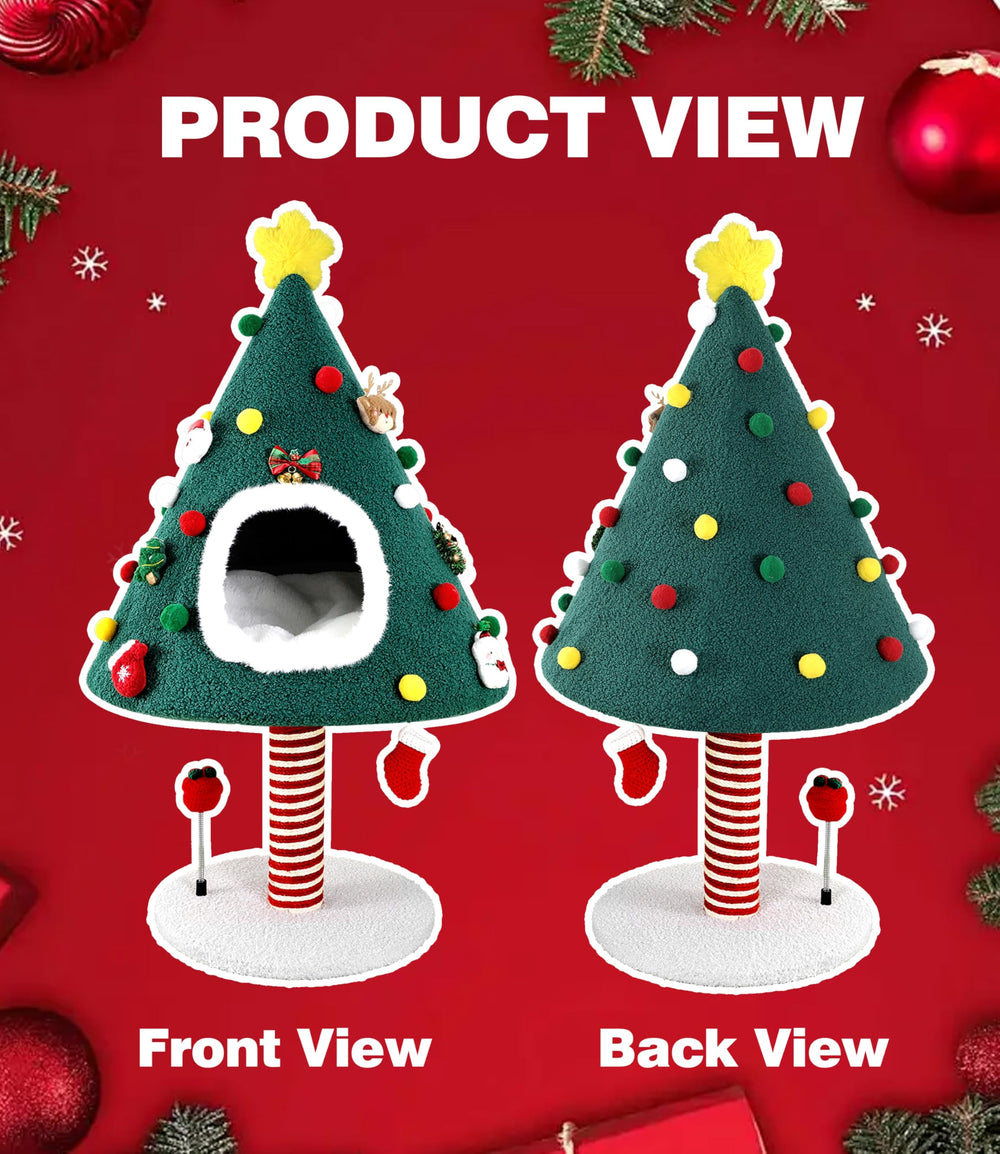PuzzlePaw Christmas cat tree nest interior for warm hideaway