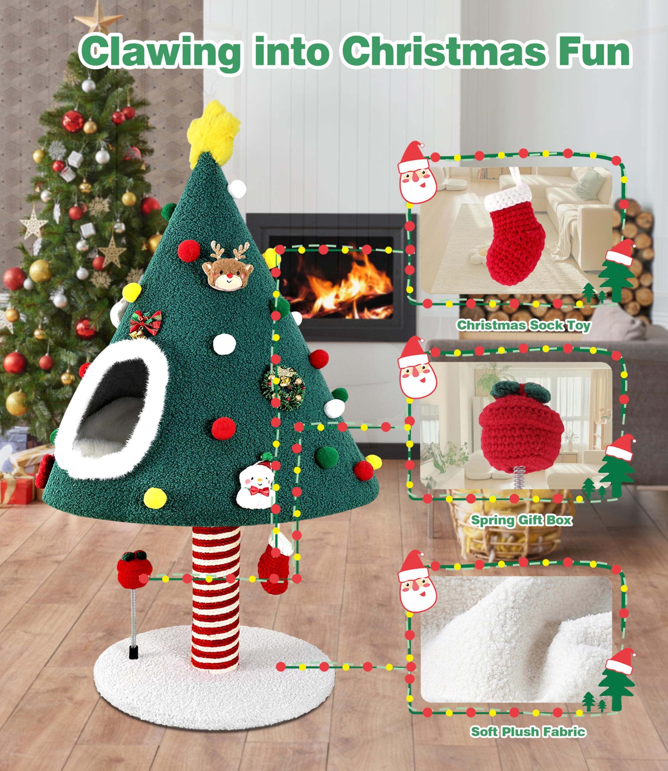 PuzzlePaw Christmas cat tree in a cozy living room setup