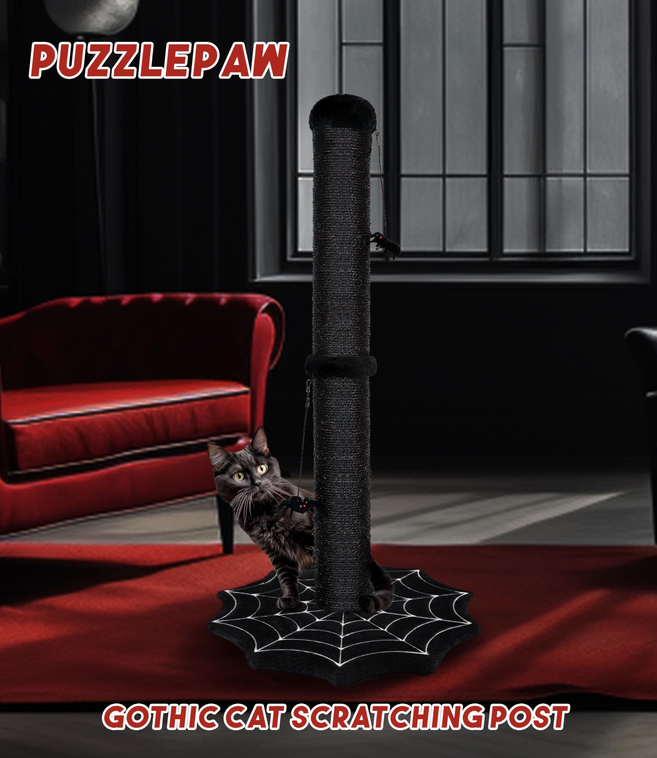 PuzzlePaw cobweb-base-stand doubles as a decorative focal point and playground.