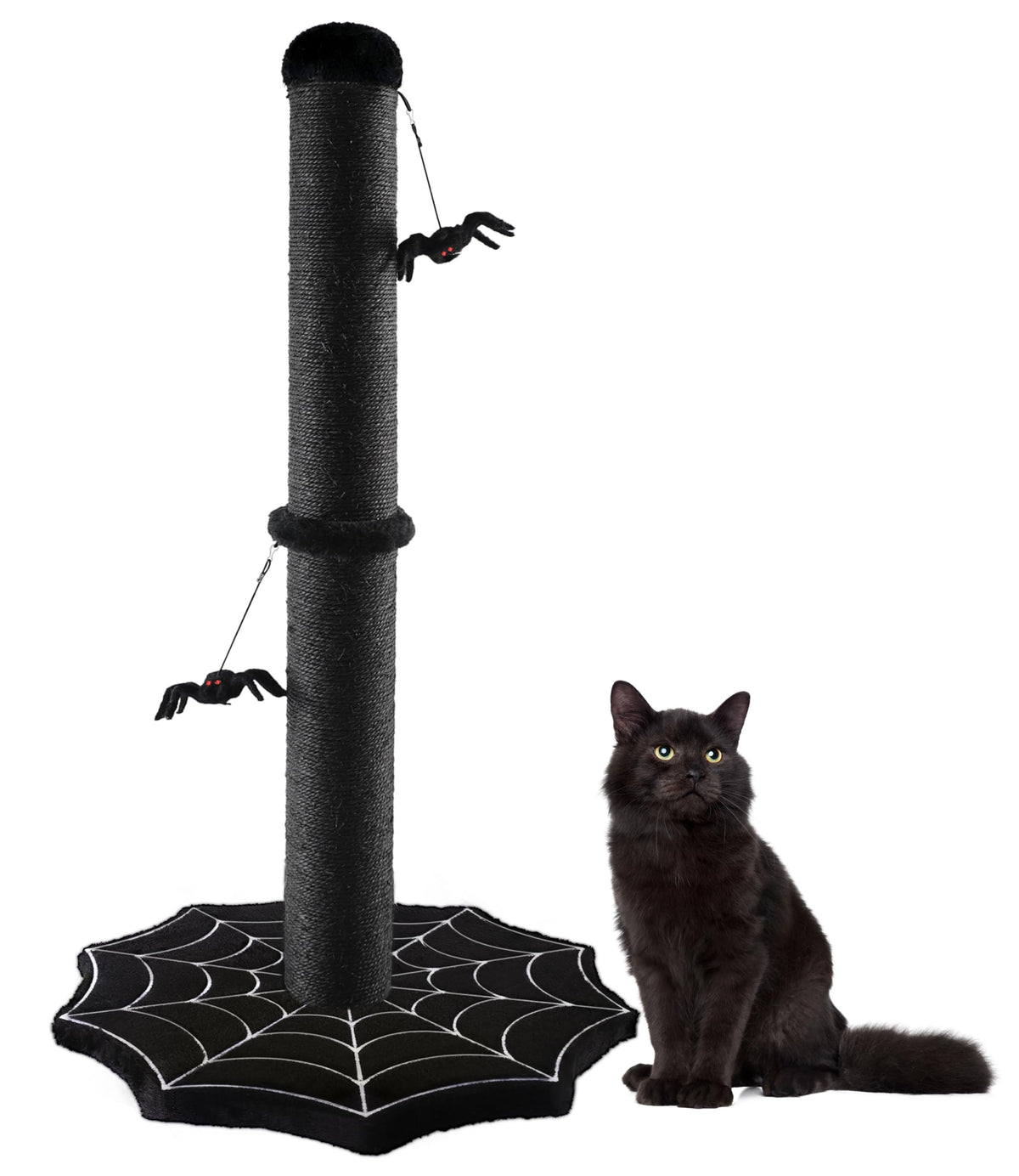 PuzzlePaw gothic cat scratching post with spider base, durable sisal for scratching.