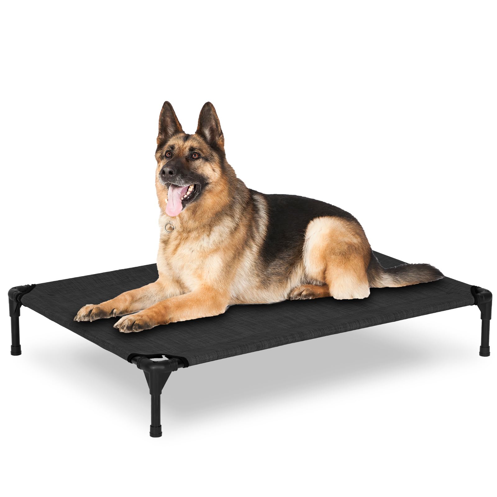 PVY Elevated Dog Bed frame demonstrates rugged outdoor durability for large dogs.