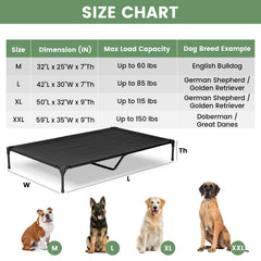 PVY Elevated Dog Bed mesh provides airflow for cooling comfort outside.