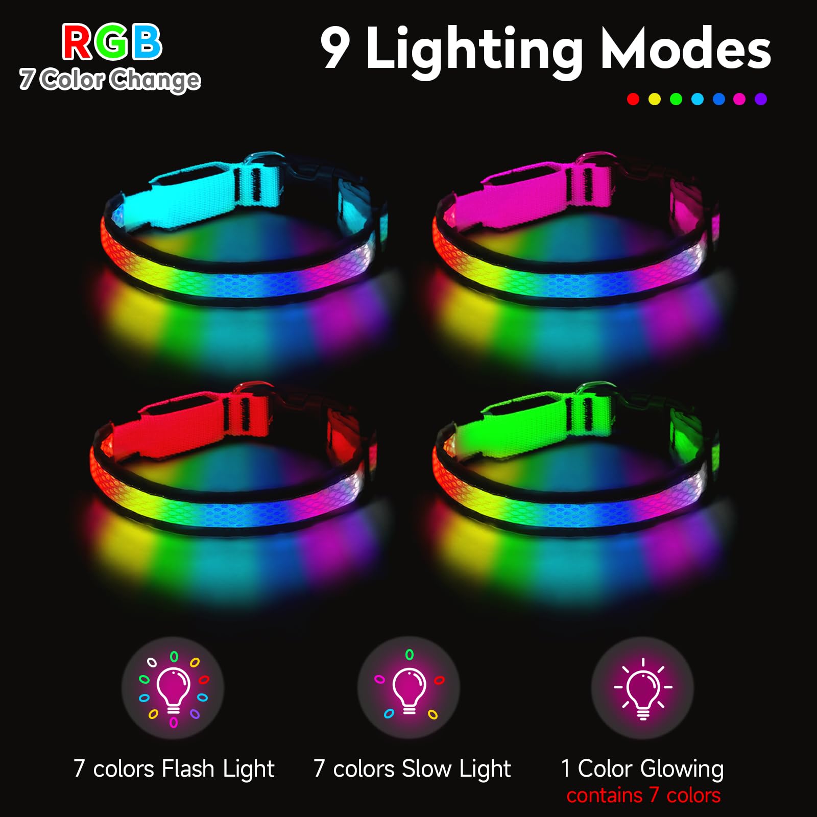 PWOD LED dog collar soft nylon webbing for comfortable wear