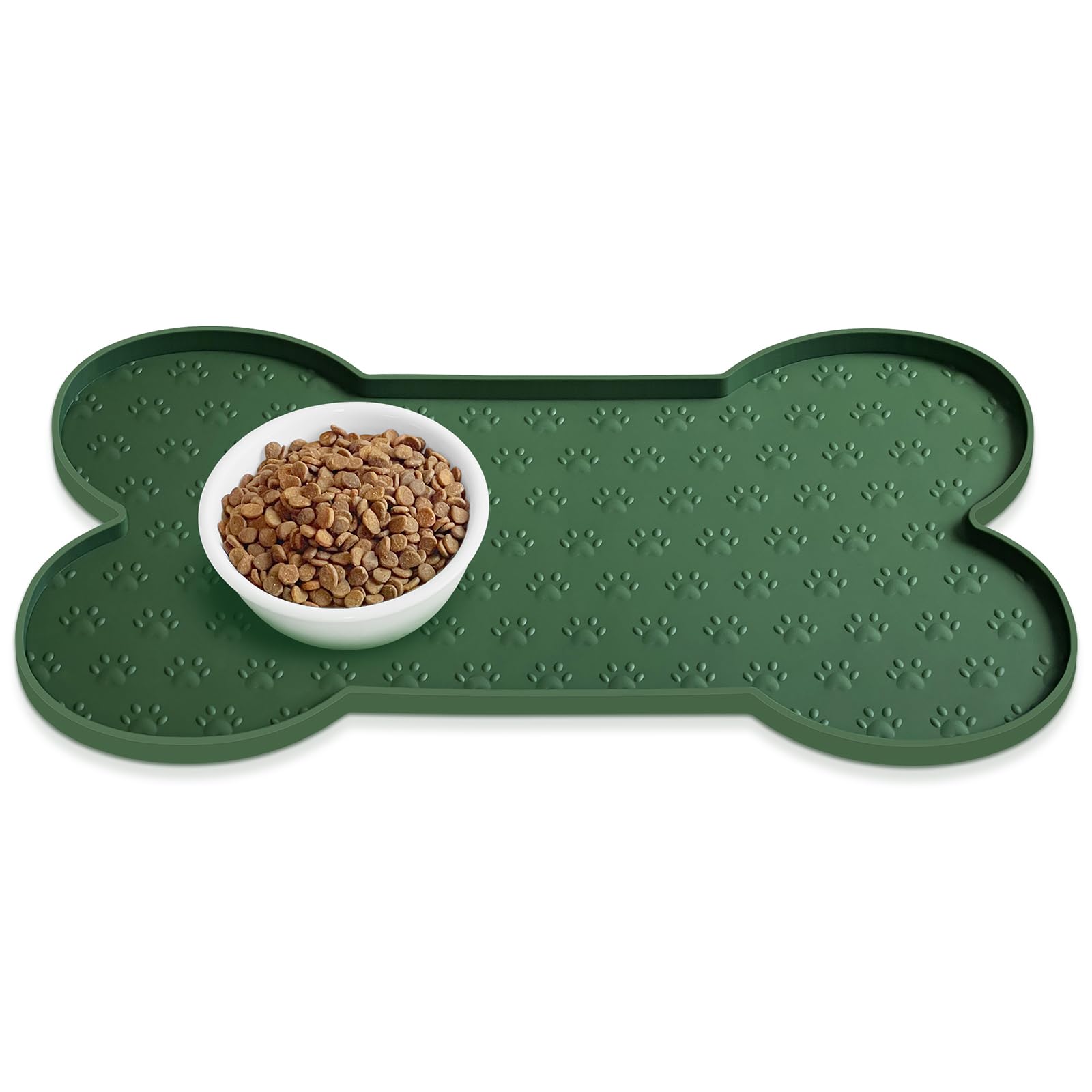 PWTAA dog food mat anti-slip keeps bowls secure during meals.