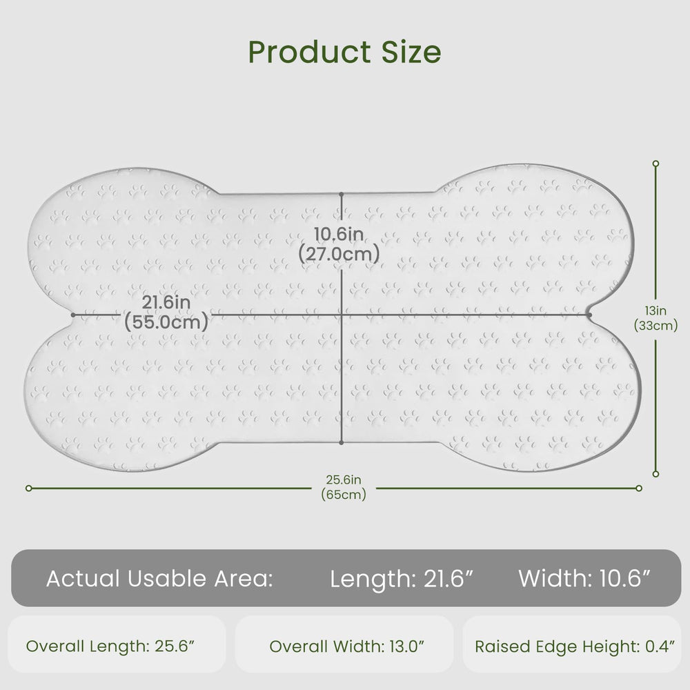 PWTAA dog food mat raised edge contains spills for clean floors.