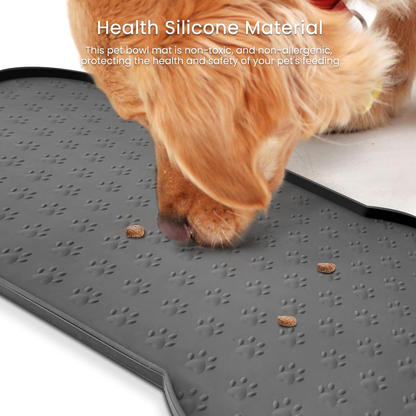 PWTAA dog food mat two-bowls layout fits larger pets
