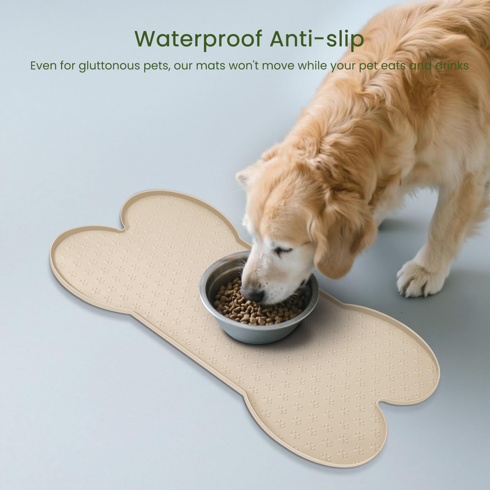 PWTAA dog food mat waterproof surface protects floors from drips.