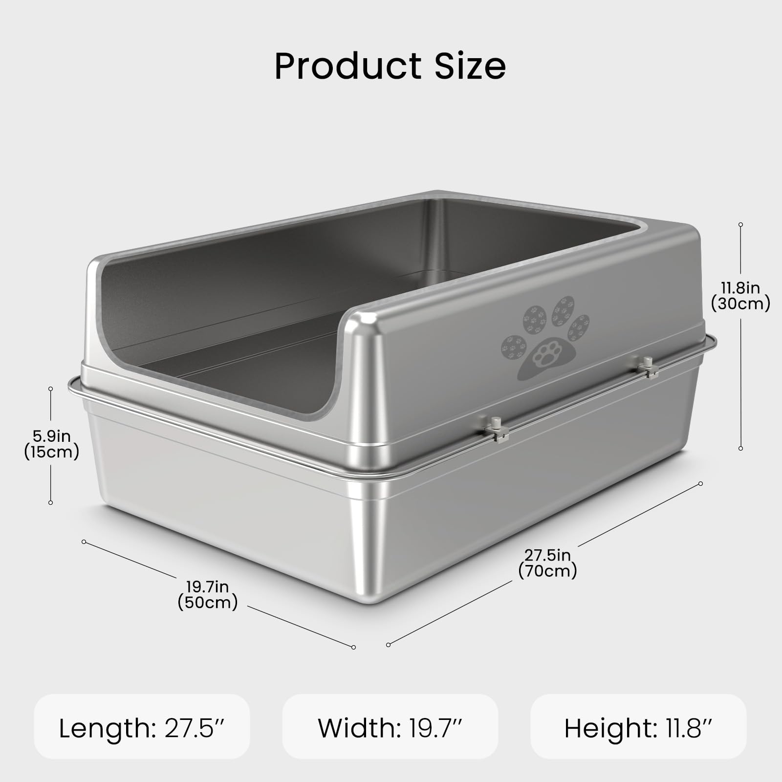 PWTAA non-stick surface stainless-steel litter box easy to clean after use.