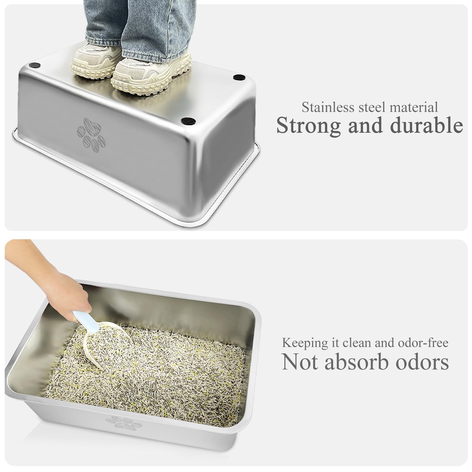 PWTAA stainless steel litter box odor-control surface resists odors