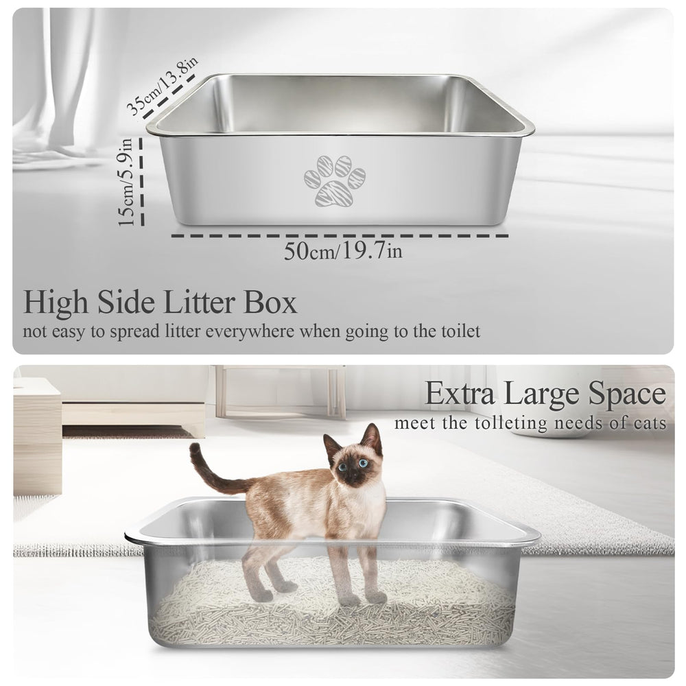 PWTAA stainless steel litter box rounded edges for pet safety