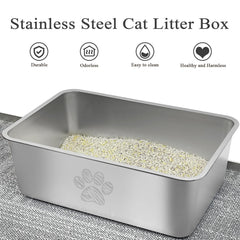 PWTAA stainless steel litter box side view highlighting durable construction