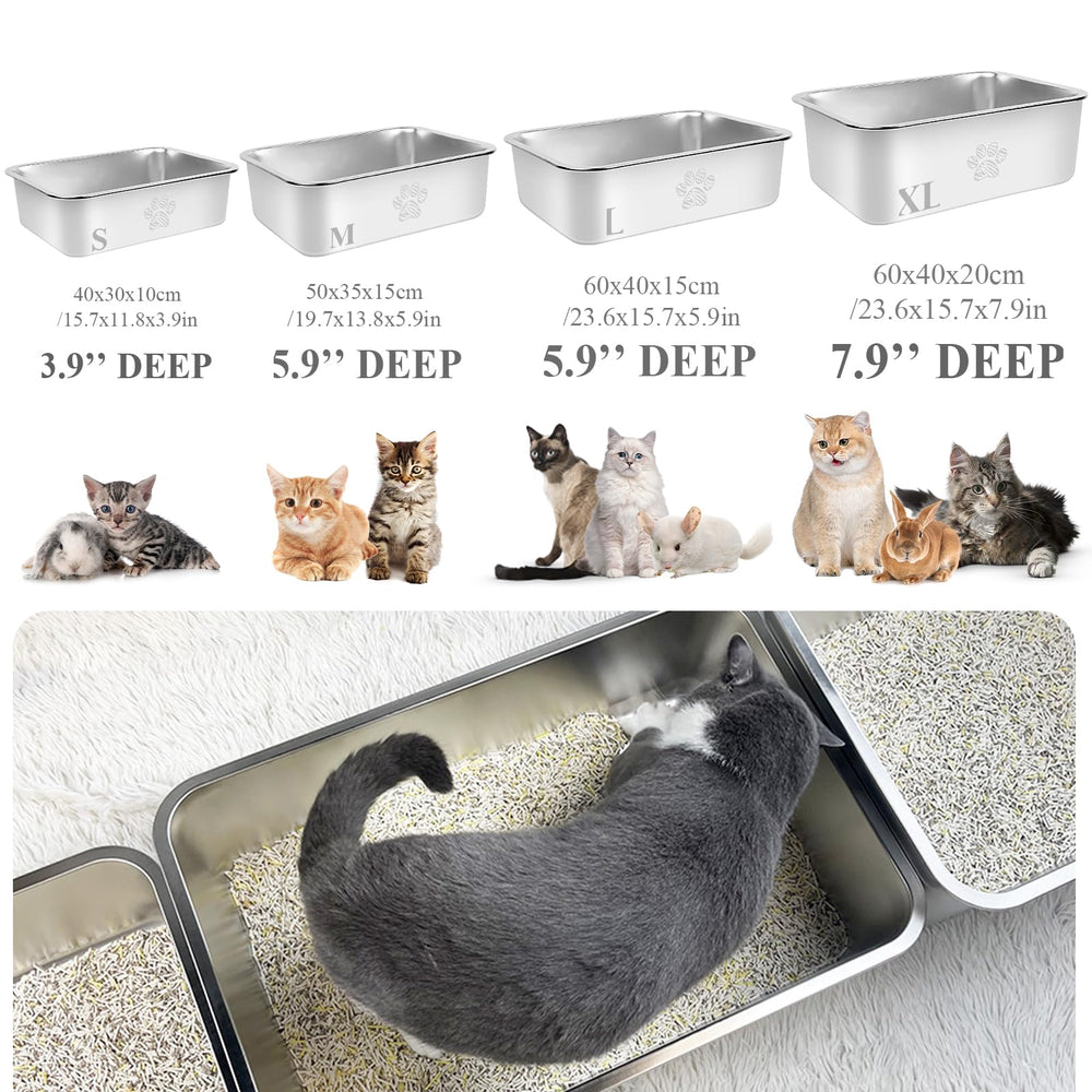 PWTAA stainless steel litter box top view showing wide interior space