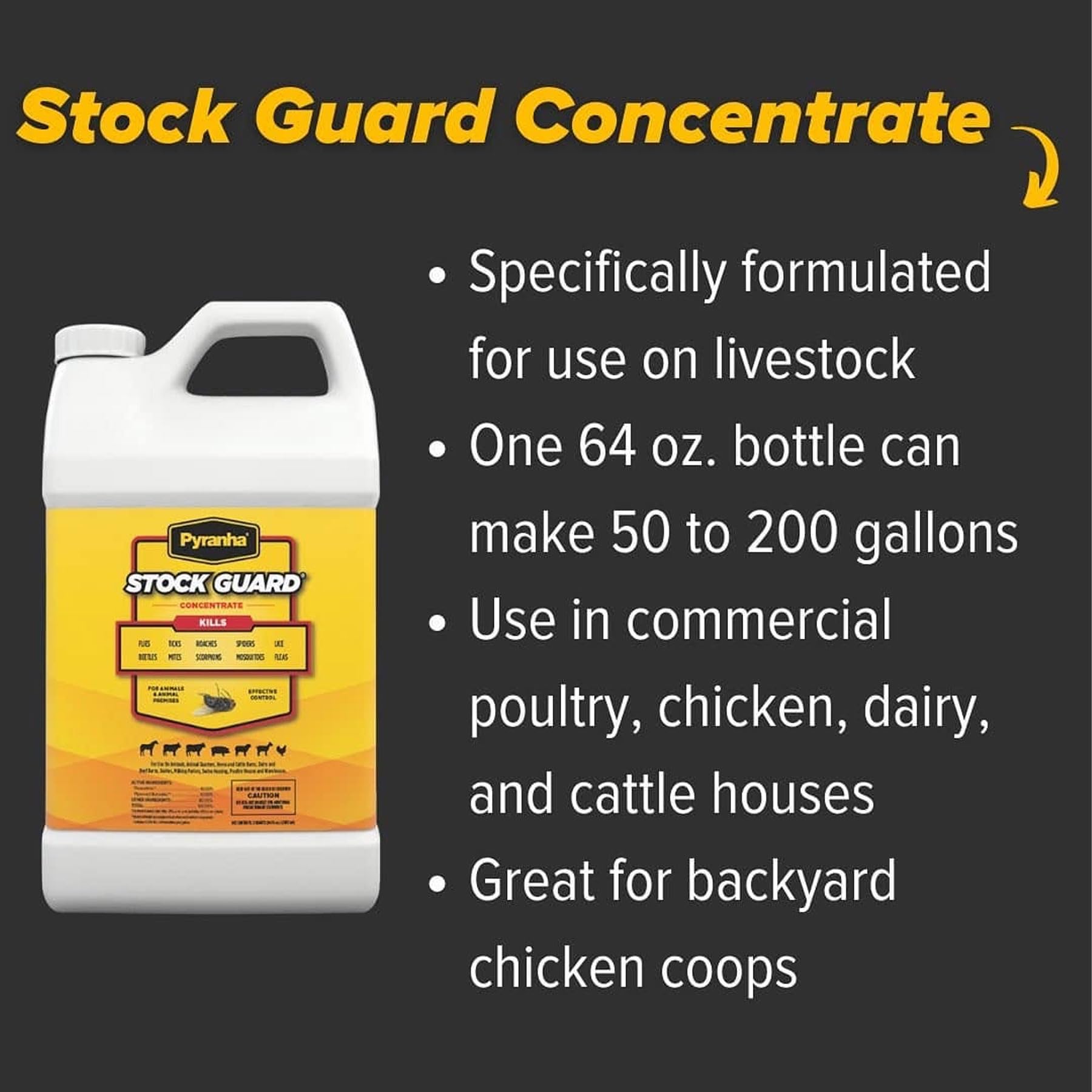 Pyranha Stock Guard Concentrate in a dairy milk-room context promotes cleaner, pest-minimized environments.