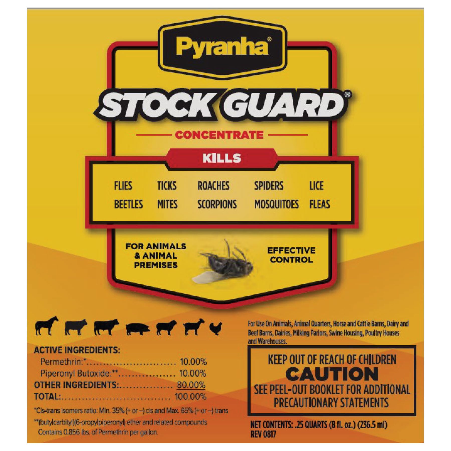 Pyranha Stock Guard Concentrate dilution chart shows safe, effective mixing for farms.
