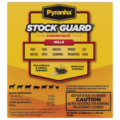 Pyranha Stock Guard Concentrate dilution chart shows safe, effective mixing for farms.