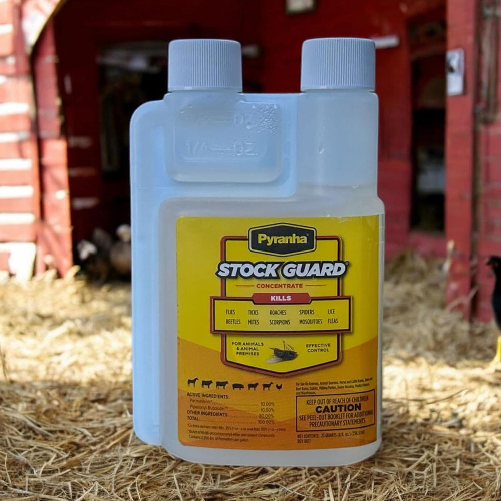 Pyranha Stock Guard used in poultry coop for litter and pest deterrence.