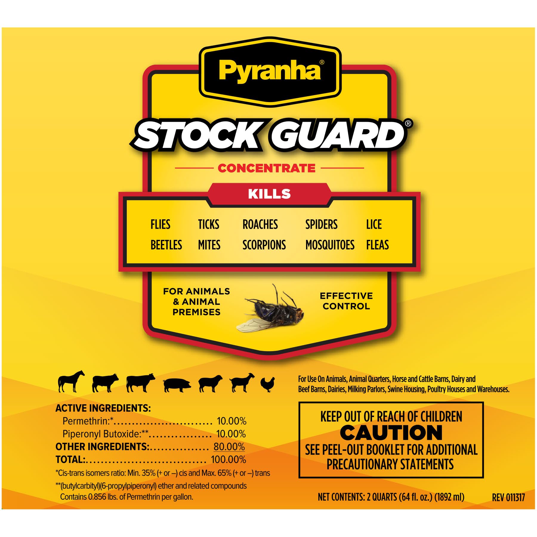 Pyranha Stock Guard Concentrate spray application shows reliable fly deterrence for livestock facilities.