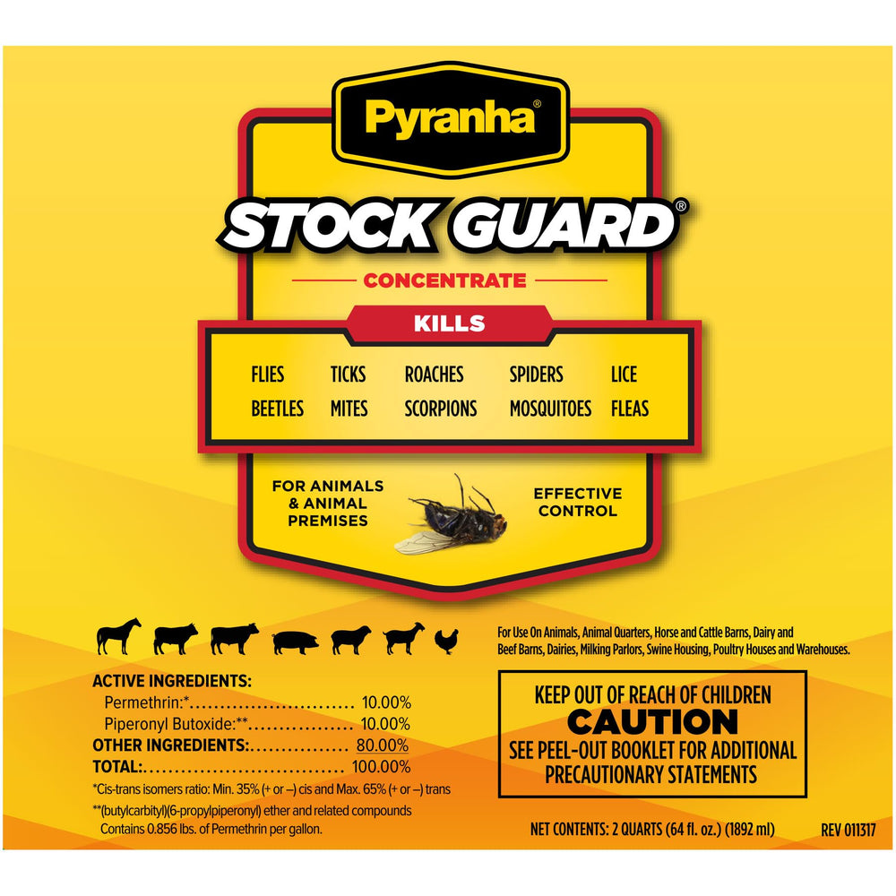 Pyranha Stock Guard Concentrate spray application shows reliable fly deterrence for livestock facilities.