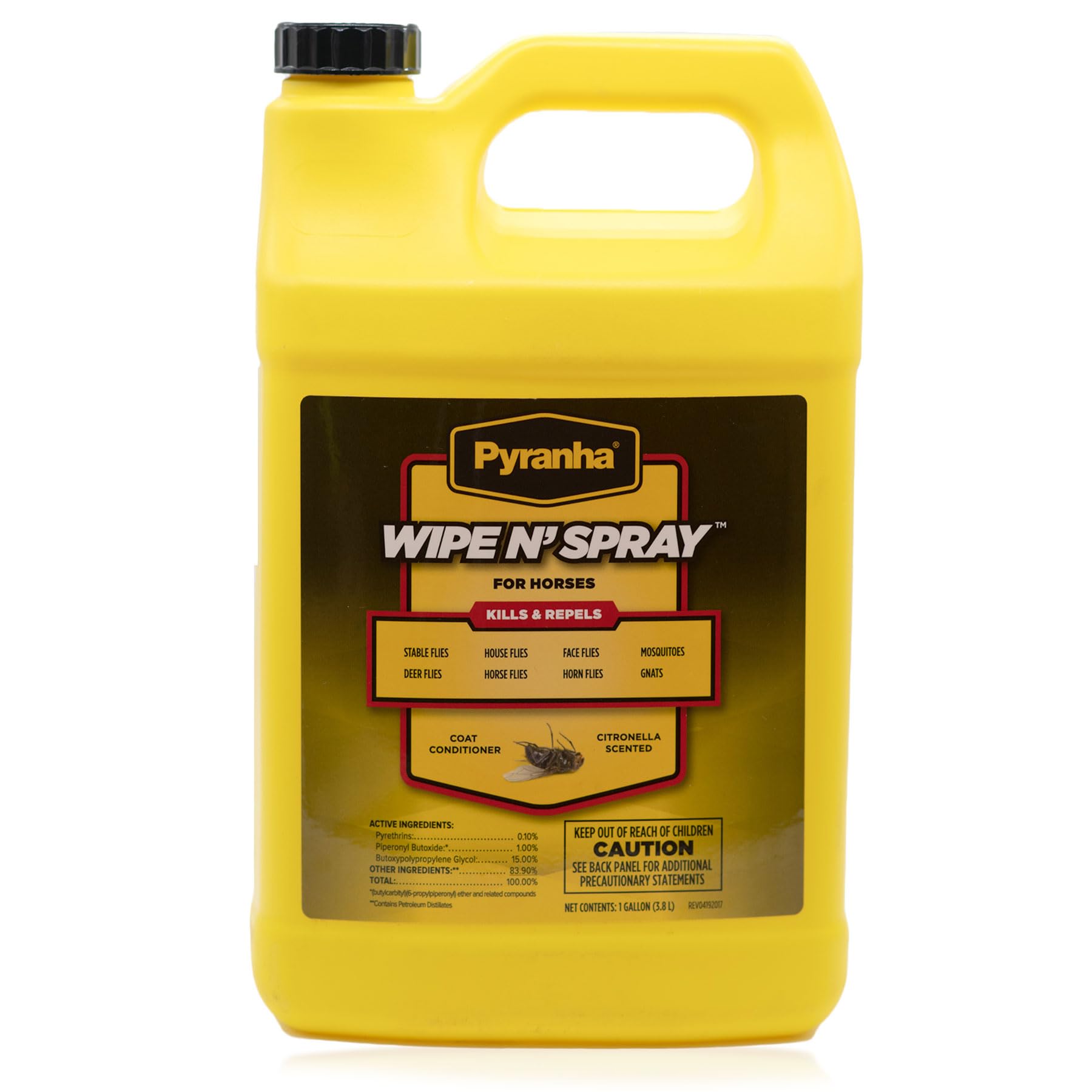 Pyranha Wipe N' Spray bottle closeup showing long lasting protection.