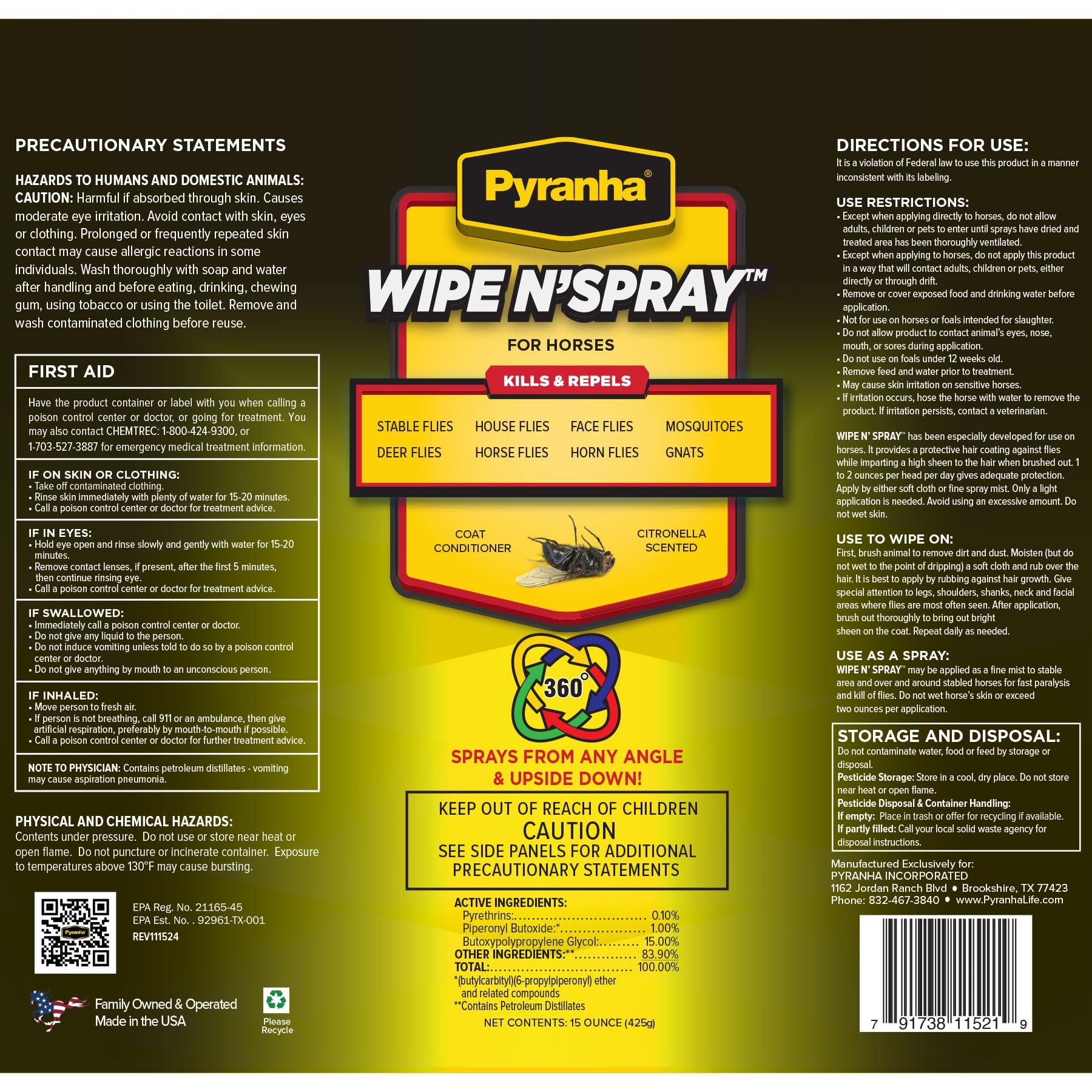 Pyranha Wipe N' Spray features a citrus scent for pleasant grooming.