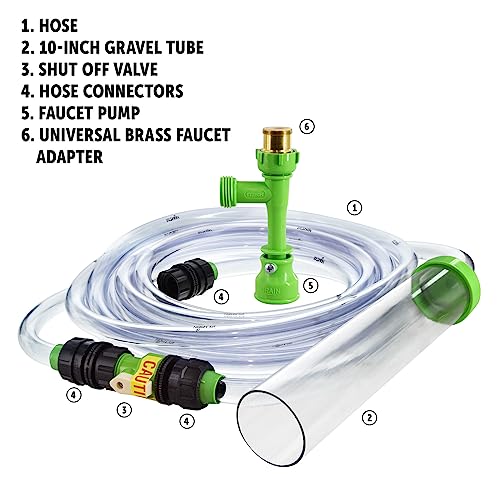 Python No Spill gravel tube detail emphasizes gentle gravel vacuuming.