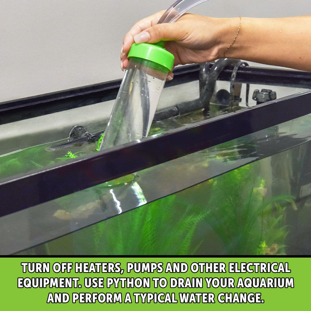 Python No Spill faucet pump image showcases hands-free water changes.