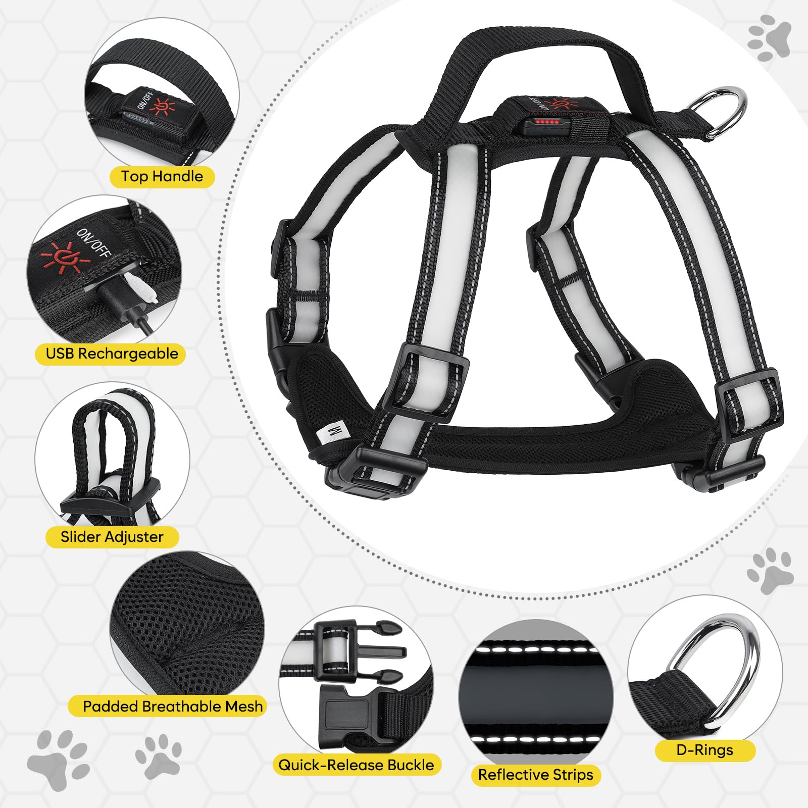 Waterproof soft-mesh harness is lightweight and easy to clean after outdoor adventures.