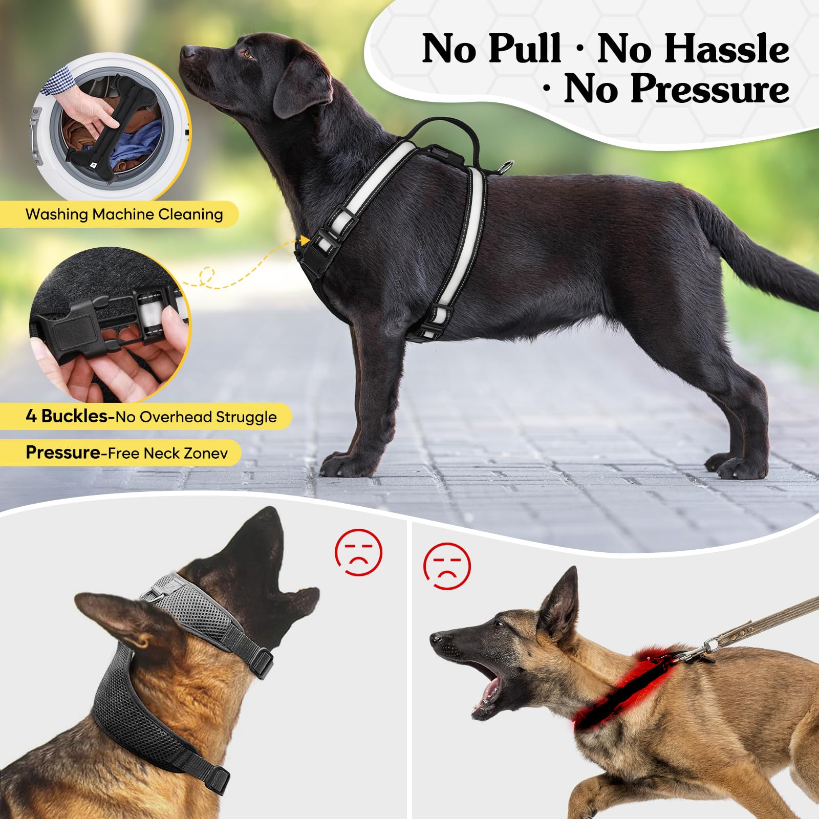 PZRLit no-pull dog harness chest-fit close-up improves comfort during training.