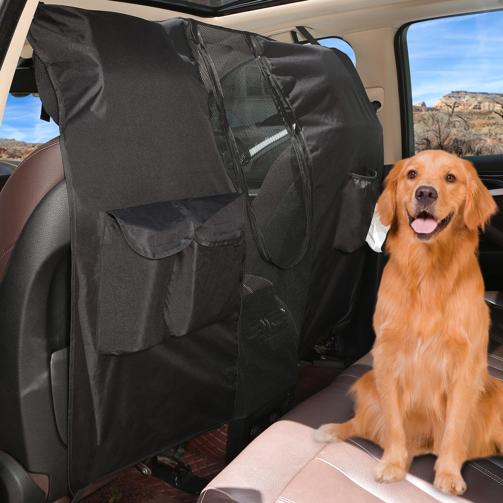 Q-DDOIT dog car net barrier front seats keeps pets contained for safer drives.