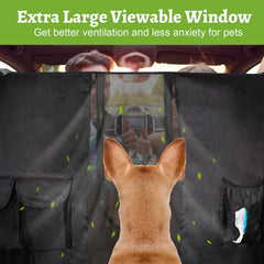 Q-DDOIT dog car net barrier storage pockets keep toys organized during trips.