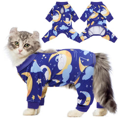 QBLEEV cat-onesie full-body-suit showing snug coverage for a calm post-surgery recovery