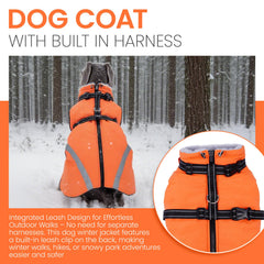 QBLEEV dog coat waterproof snowsuit back view shows full coverage warmth in rain or snow.