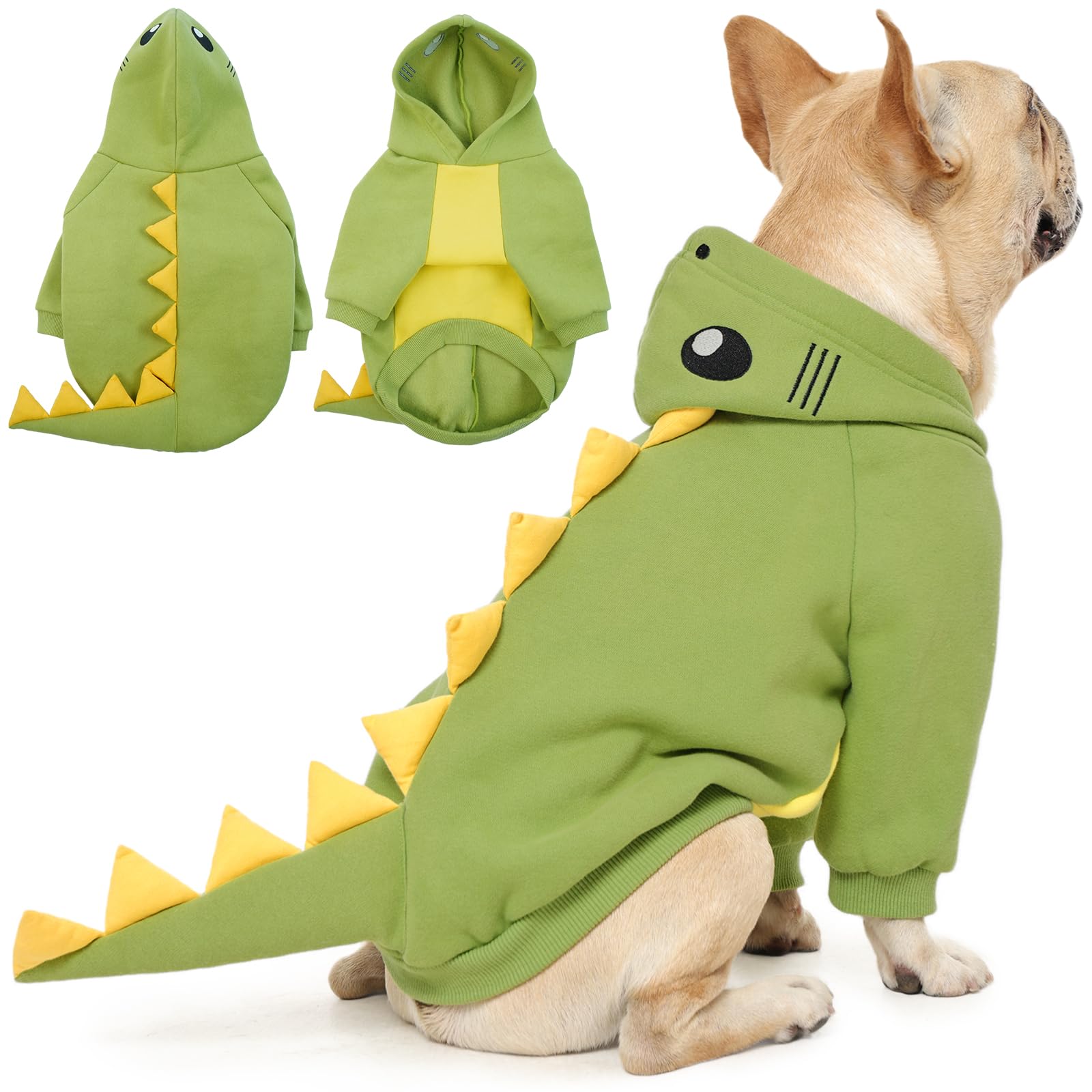QBLEEV dog dinosaur winter coat front view with cozy warmth for chilly walks