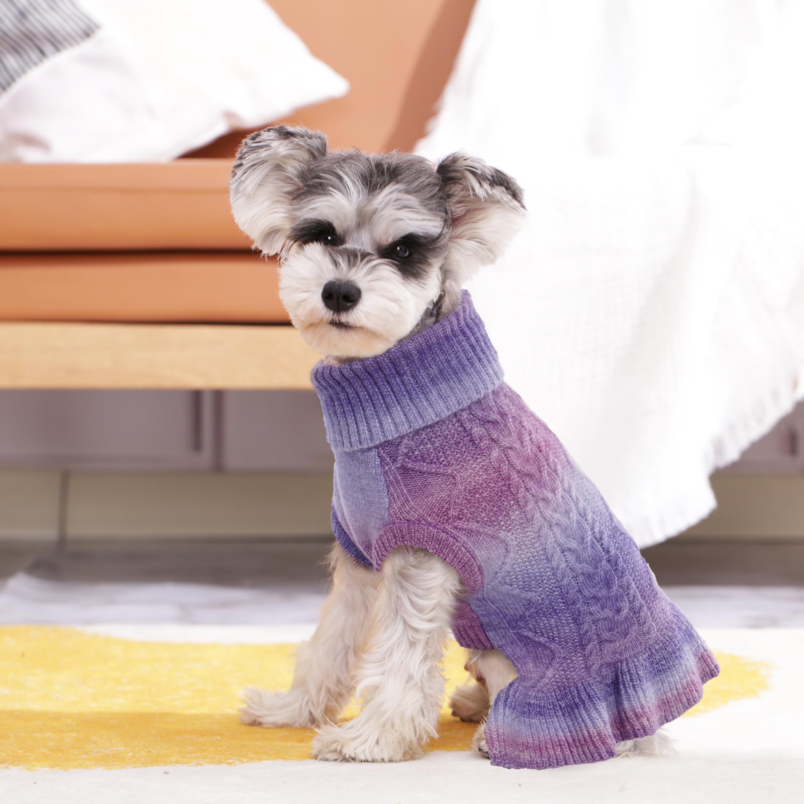 QBLEEV dog sweater dress easy-on-off feature aids quick dressing.
