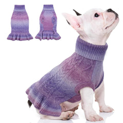 QBLEEV dog sweater dress on model shows cozy winter warmth for small dogs.